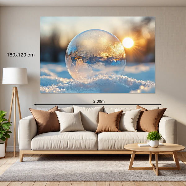 Leinwandbild Eisige Seifenblase im Sonnenlicht180x120 cm Querformat