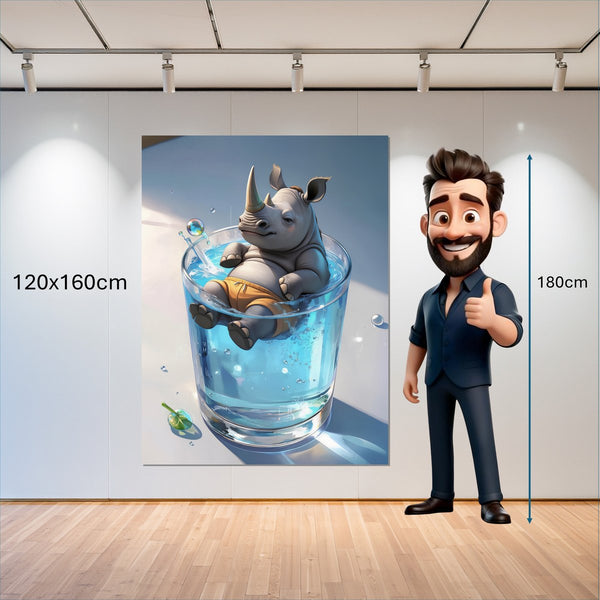 Leinwandbild Entspanntes Nashorn im Glas 120x160 cm Hochformat