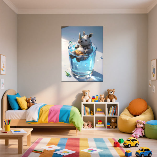 Leinwandbild Entspanntes Nashorn im Glas fuer Kinderzimmer Hochformat