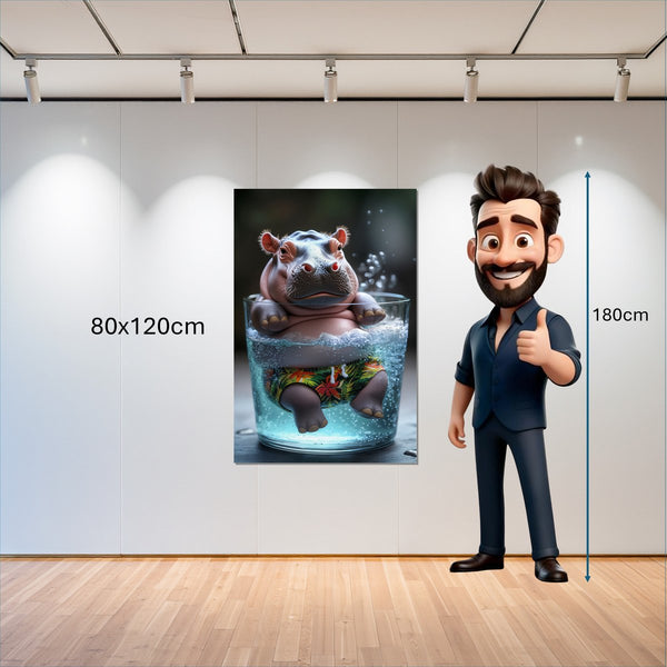 Leinwandbild Entspanntes Nilpferd im Glas 80x120 cm Hochformat