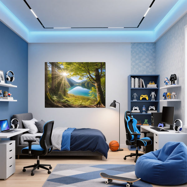 Leinwandbild Friedliche Naturansicht fuer Jugendzimmer blau Querformat