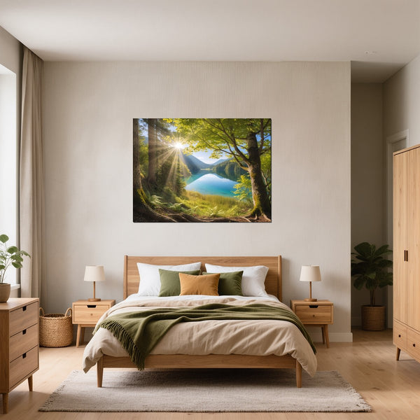 Leinwandbild Friedliche Naturansicht fuer Schlafzimmer gruen Querformat