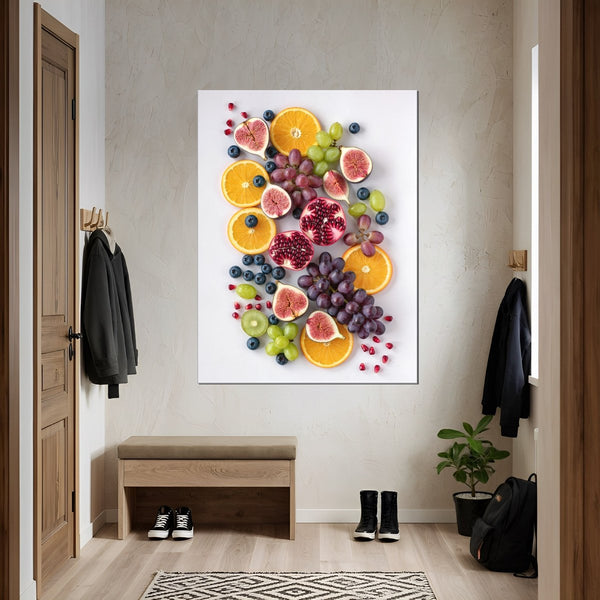 Leinwandbild Fruchtige Vielfalt fuer Flur und Eingang grauoderbeige Hochformat