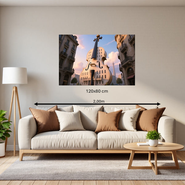 Leinwandbild Gigantische Violine in der Stadt 120x80 cm Querformat