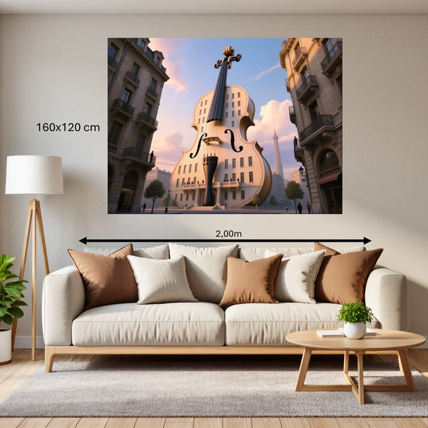 Leinwandbild Gigantische Violine in der Stadt 160x120 cm Querformat