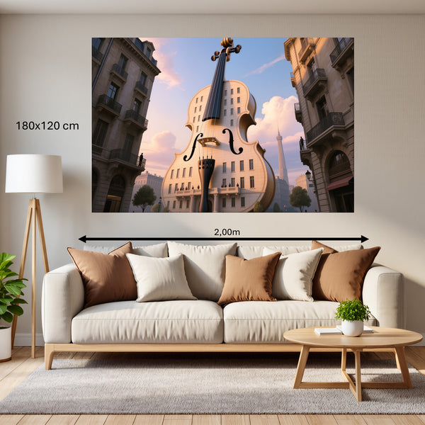 Leinwandbild Gigantische Violine in der Stadt 180x120 cm Querformat
