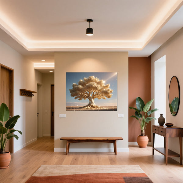 Leinwandbild Glänzender Baum in der Natur fuer Flur und Eingang warmeFarben Querformat