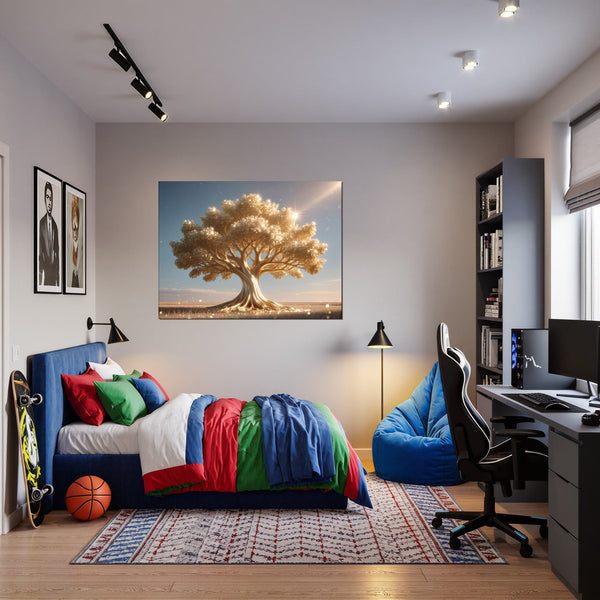 Leinwandbild Glänzender Baum in der Natur fuer Jugendzimmer warmeFarben Querformat