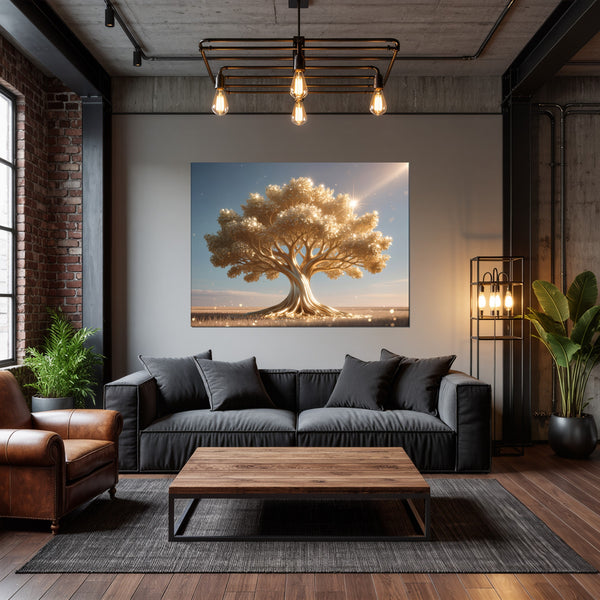 Leinwandbild Glänzender Baum in der Natur fuer Wohnzimmer dunkelanthrazit Querformat