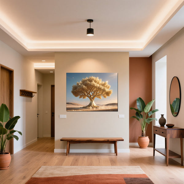 Leinwandbild Goldener Baum in der Natur fuer Flur und Eingang warmeFarben Querformat