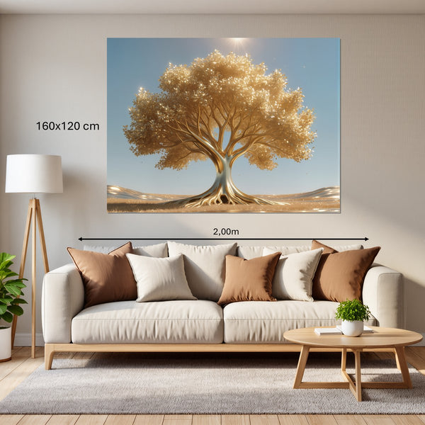 Leinwandbild Goldener Baum unter blauem Himmel160x120 cm Querformat