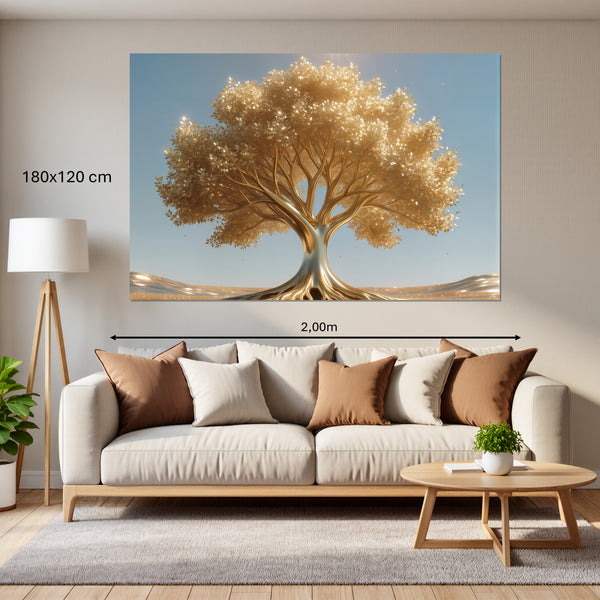 Leinwandbild Goldener Baum unter blauem Himmel180x120 cm Querformat