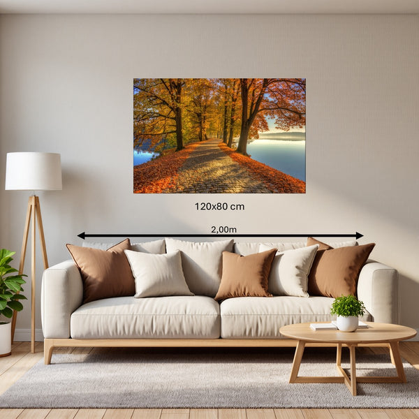 Leinwandbild Herbstliche Landschaft am Wasser 120x80 cm Querformat