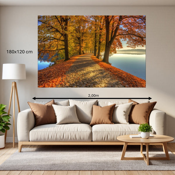 Leinwandbild Herbstliche Landschaft am Wasser 180x120 cm Querformat
