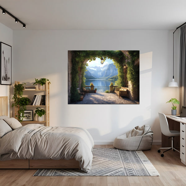 Leinwandbild Idyllische Berglandschaft fuer Jugendzimmer gruen Querformat