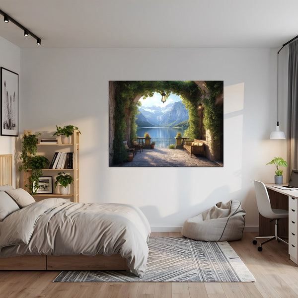 Leinwandbild Idyllische Berglandschaft fuer Jugendzimmer gruen Querformat