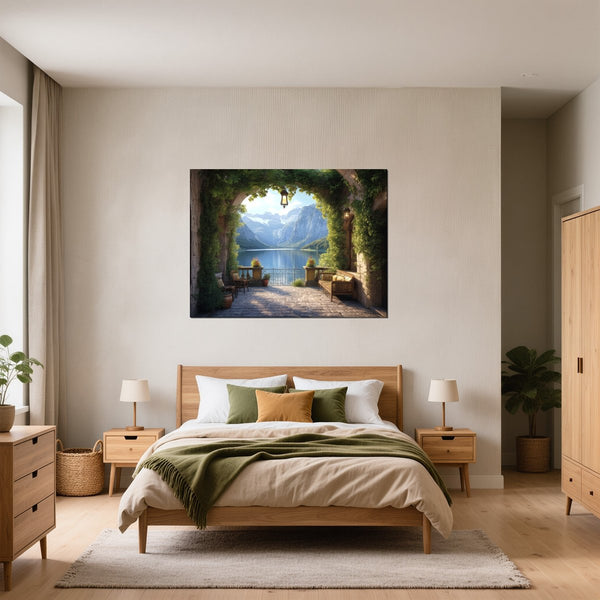 Leinwandbild Idyllische Berglandschaft fuer Schlafzimmer gruen Querformat