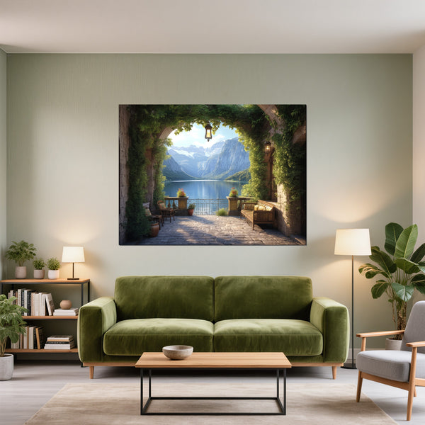 Leinwandbild Idyllische Berglandschaft fuer Wohnzimmer gruen Querformat