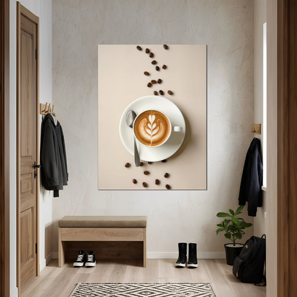 Leinwandbild Kaffeegenuss in Perfektion fuer Flur und Eingang grauoderbeige Hochformat