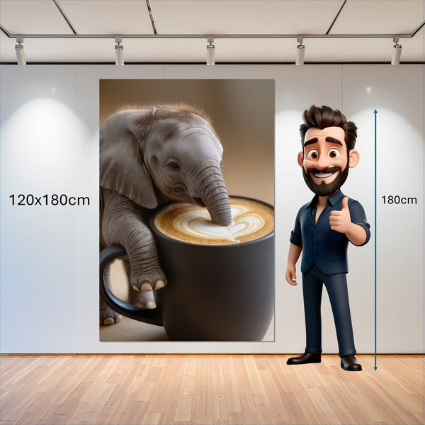 Leinwandbild Kaffeegenuss mit Elefant B-00016 120x180 cm Hochformat