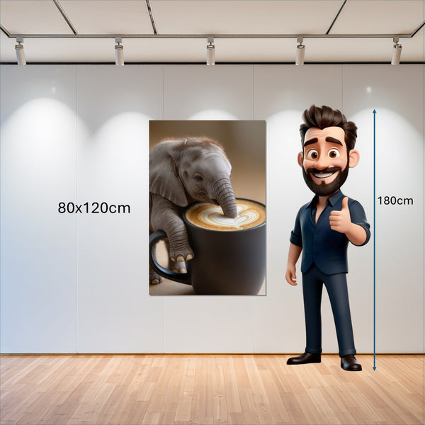 Leinwandbild Kaffeegenuss mit Elefant B-00016 80x120 cm Hochformat