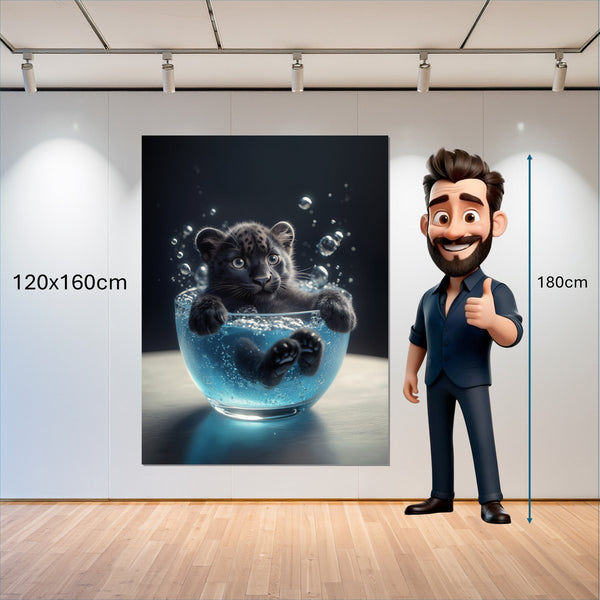 Leinwandbild Kleiner Leopard im Wasser 120x160 cm Hochformat