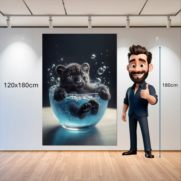 Leinwandbild Kleiner Leopard im Wasser 120x180 cm Hochformat