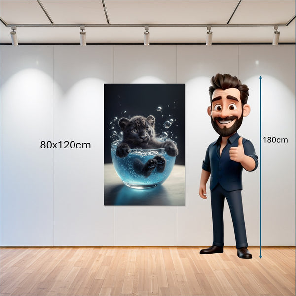 Leinwandbild Kleiner Leopard im Wasser 80x120 cm Hochformat