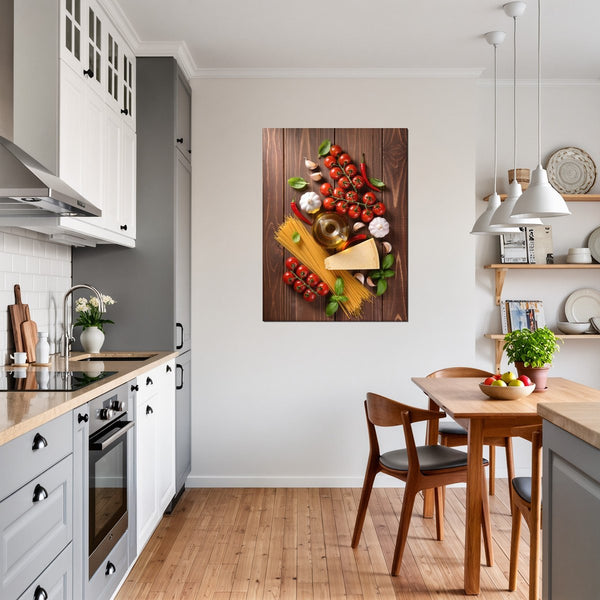 Leinwandbild Kulinarische Harmonie fuer Kueche und Esszimmer grauoderbeige Hochformat