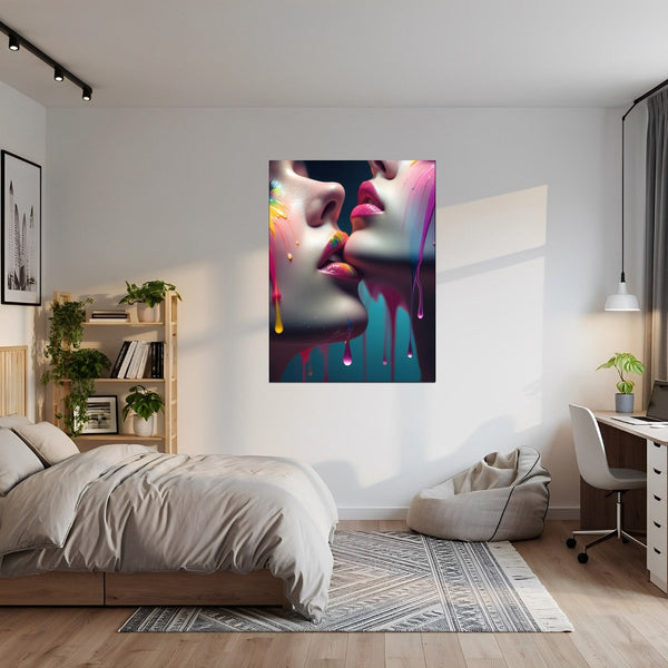 Leinwandbild Kunst der Berührung fuer Jugendzimmer gruen Hochformat