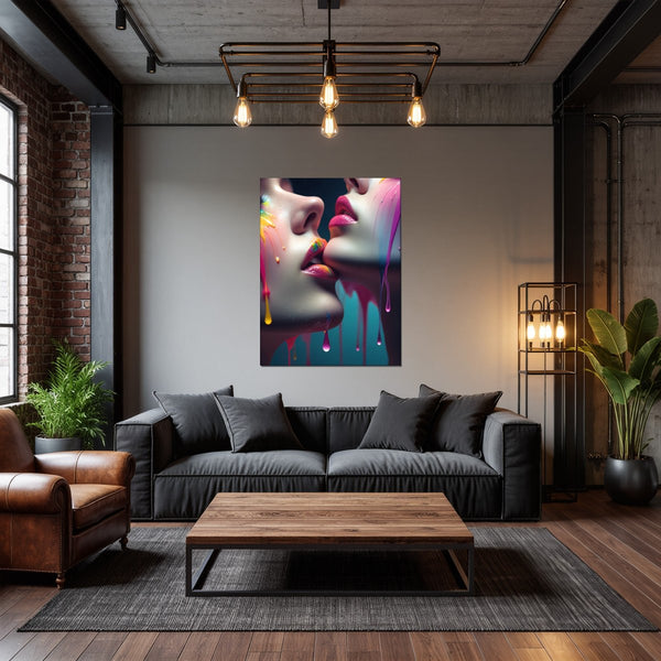 Leinwandbild Kunst der Berührung fuer Wohnzimmer dunkelanthrazit Hochformat