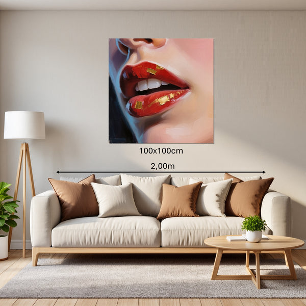 Leinwandbild Kunstvolle Lippen100x100 cm Quadrat