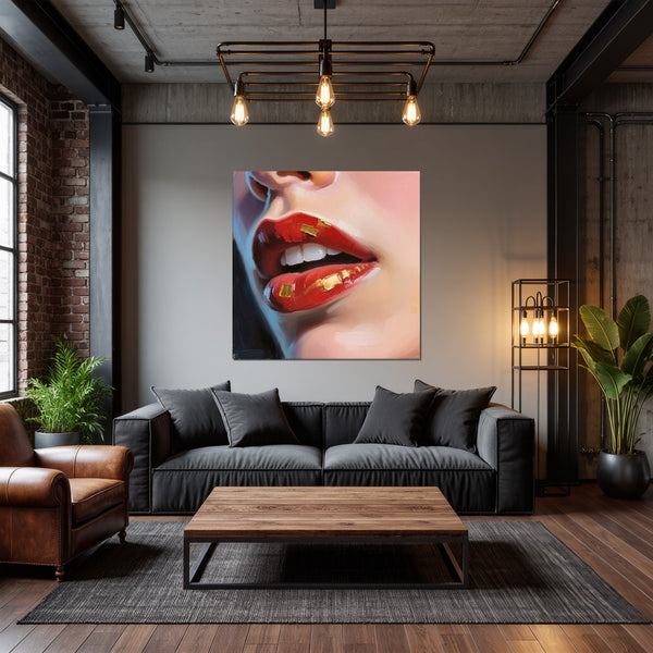 Leinwandbild Kunstvolle Lippen fuer Wohnzimmer dunkelanthrazit Quadrat