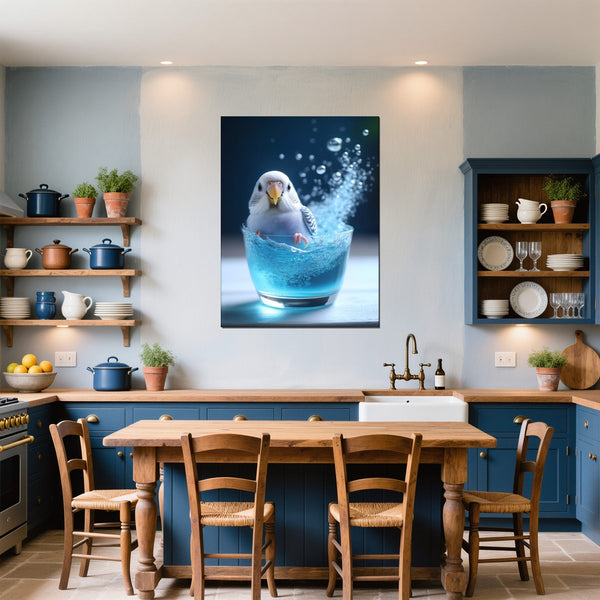 Leinwandbild Lebendige Freiheit fuer Kueche und Esszimmer blau Hochformat