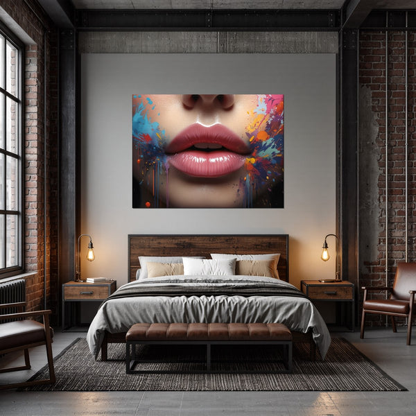 Leinwandbild Lebendige Lippen B-00018 fuer Schlafzimmer dunkelanthrazit Querformat