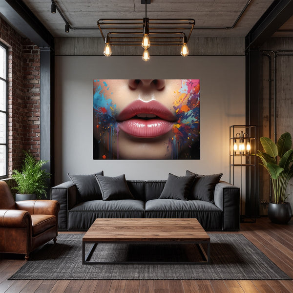 Leinwandbild Lebendige Lippen B-00018 fuer Wohnzimmer dunkelanthrazit Querformat