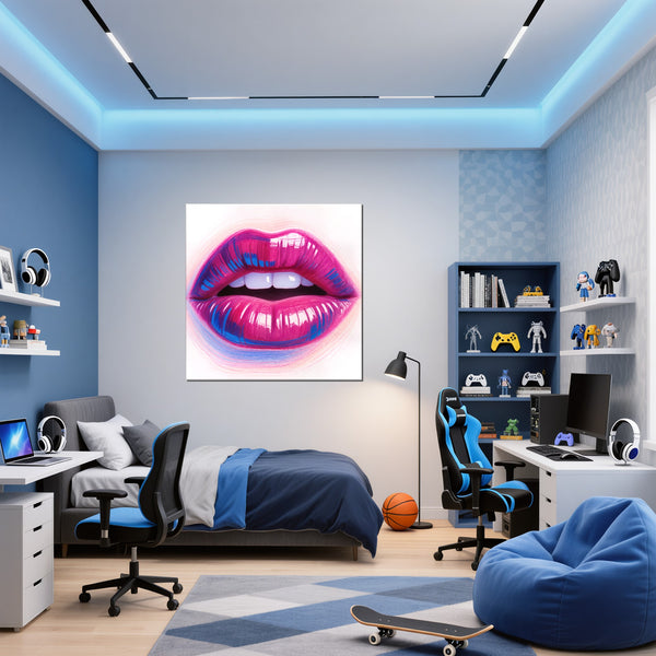 Leinwandbild Lebendige Lippen fuer Jugendzimmer blau Quadrat