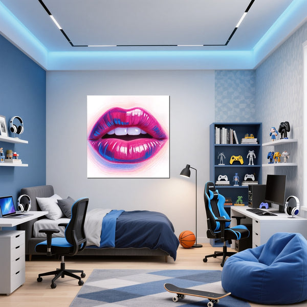 Leinwandbild Lebendige Lippen fuer Jugendzimmer blau Quadrat