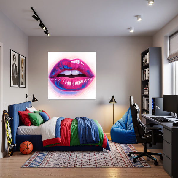 Leinwandbild Lebendige Lippen fuer Jugendzimmer warmeFarben Quadrat