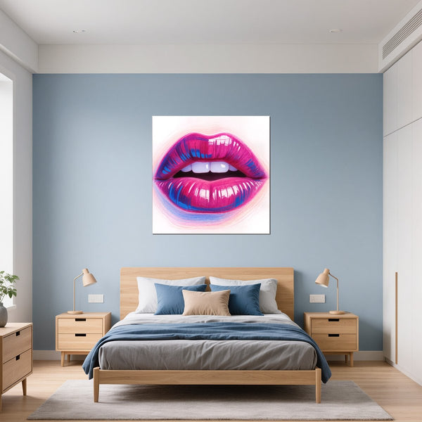 Leinwandbild Lebendige Lippen fuer Schlafzimmer blau Quadrat