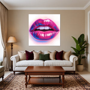 Leinwandbild Lebendige Lippen fuer Wohnzimmer warmeFarben Quadrat