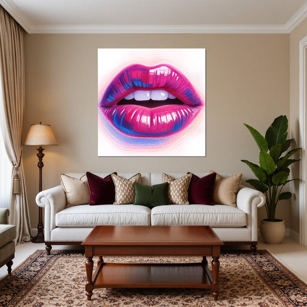 Leinwandbild Lebendige Lippen fuer Wohnzimmer warmeFarben Quadrat