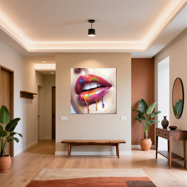 Leinwandbild Lebendige Lippen mit Farbträumen fuer Flur und Eingang warmeFarben Quadrat