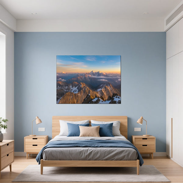 Leinwandbild Majestätische Berglandschaft fuer Schlafzimmer blau Querformat