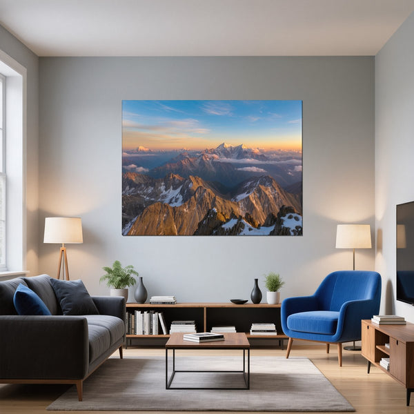 Leinwandbild Majestätische Berglandschaft fuer Wohnzimmer blau Querformat