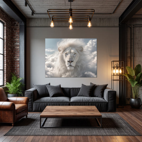 Leinwandbild Majestätischer Löwe im Himmel fuer Wohnzimmer dunkelanthrazit Querformat