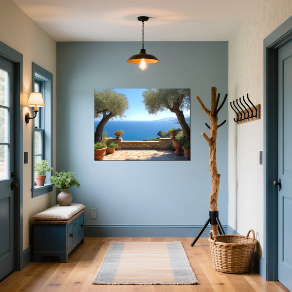 Leinwandbild Mediterrane Aussicht fuer Flur und Eingang blau Querformat