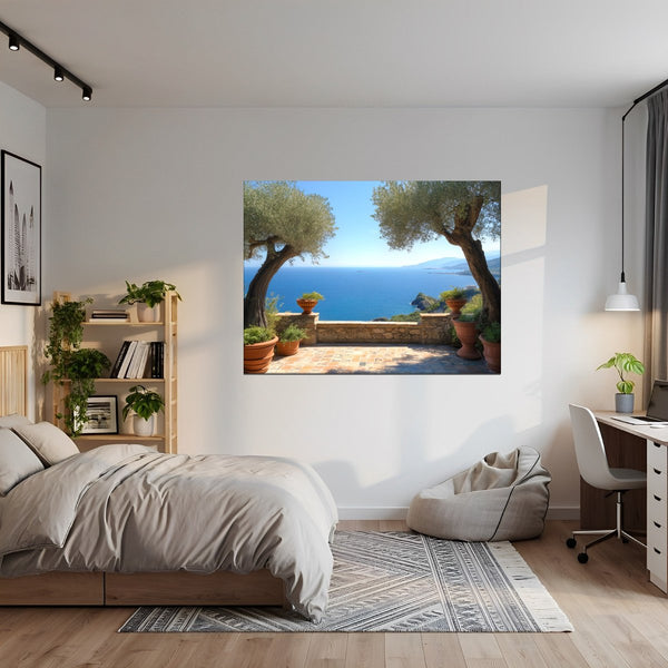 Leinwandbild Mediterrane Aussicht fuer Jugendzimmer grauoderbeige Querformat