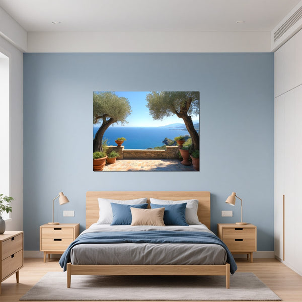 Leinwandbild Mediterrane Aussicht fuer Schlafzimmer blau Querformat