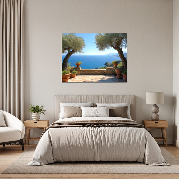 Leinwandbild Mediterrane Aussicht fuer Schlafzimmer grauoderbeige Querformat